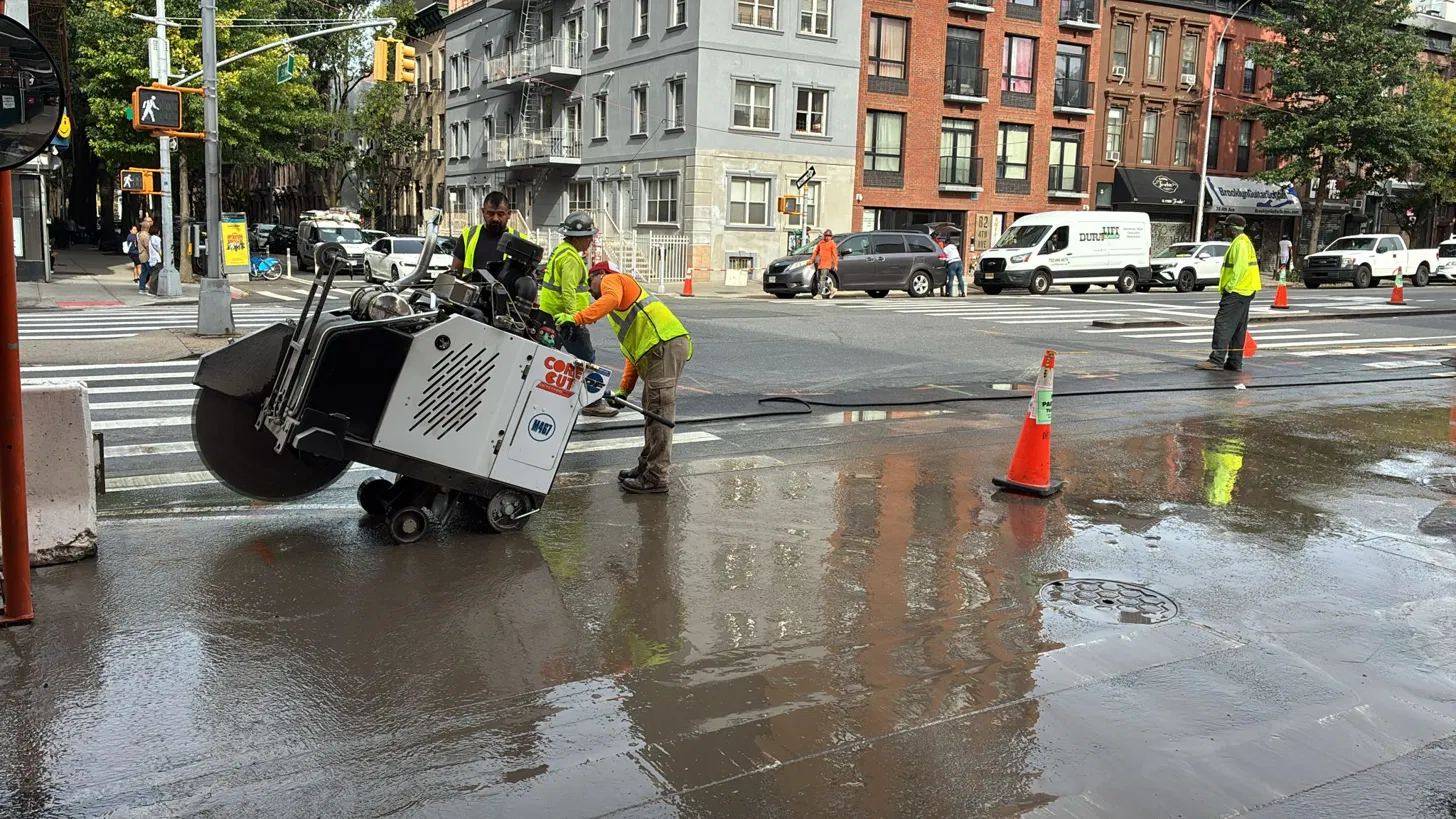 Saw-cutting the roadway for a street opening